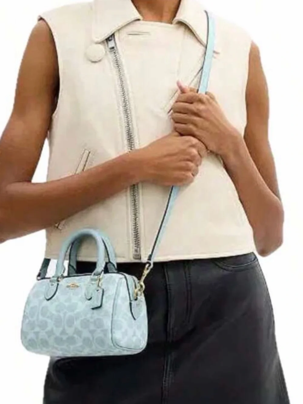 NWT Coach Rowan Satchel Bag in Signature Canvas Gold/Light Blue
